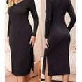 thumbnail image 4 of YUGYXL Women's Knitted Ribbed Maternity Dress Comfy Breathable Long Sleeve Crewneck Dress Loung Side Slit Bodycon Dresses Pregnancy Clothes Today's Black,XL, 4 of 4