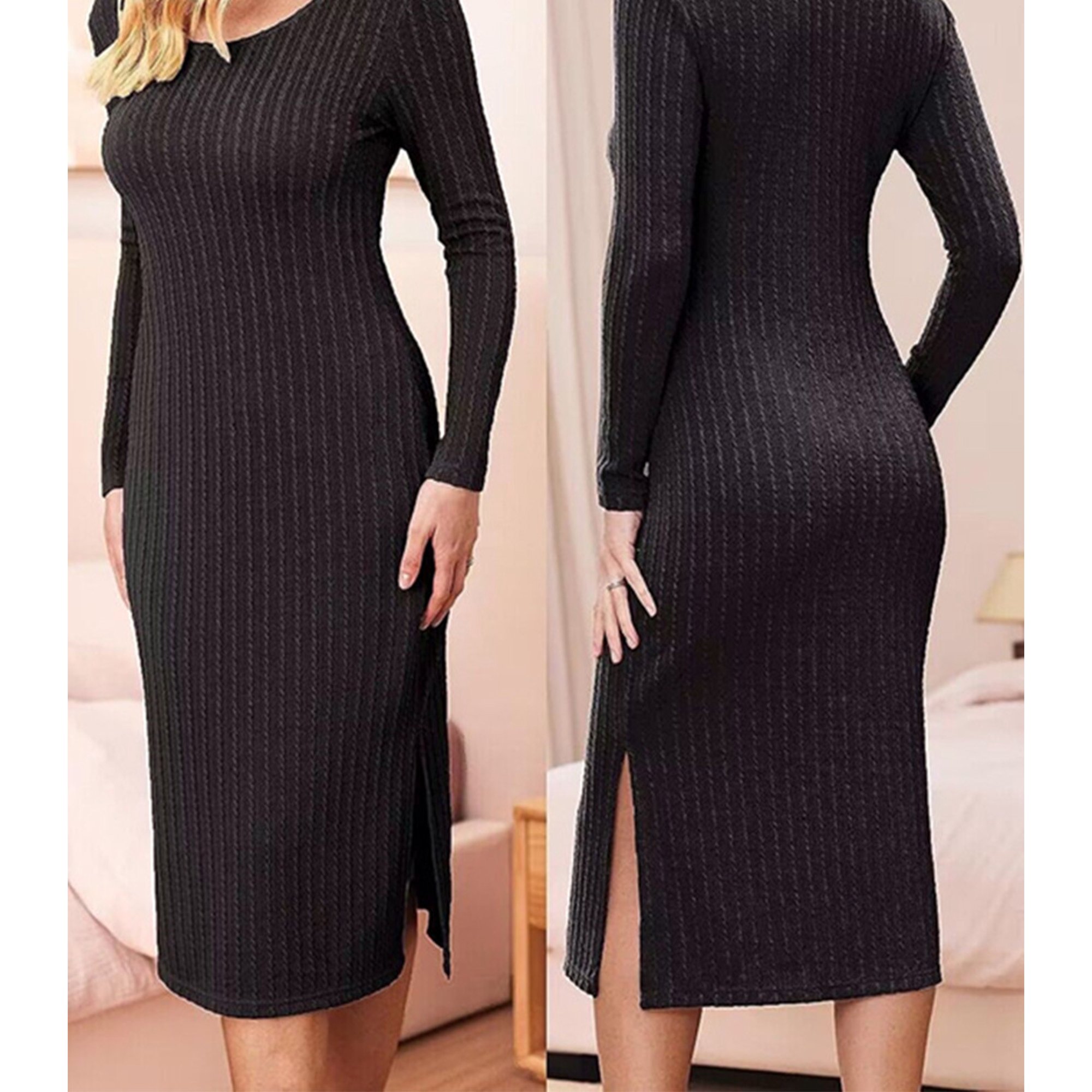 Robe De Maternité Allaitement - Manches Longues, Coupe Décontractée A-Line, Tissu Doux Polyester, Avec Poche, Pour Quotidien Et Sorties
