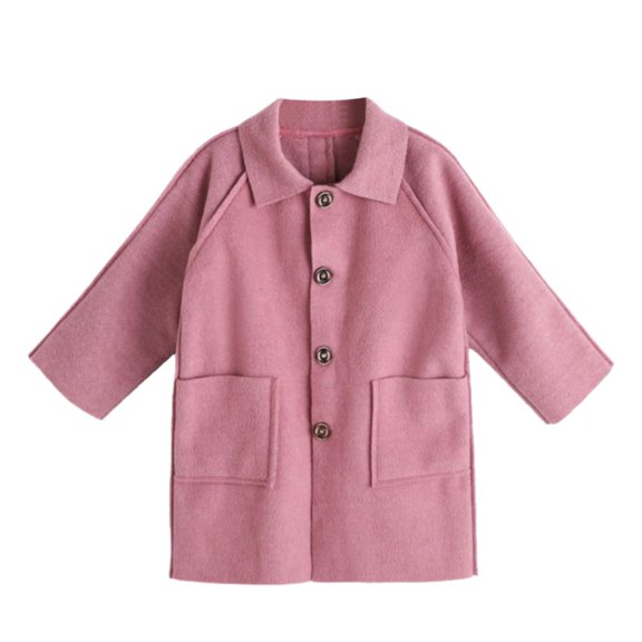 CPNG Girls Mid‑Length Coat Solid Color Casual Lapel Single Breasted Trench Coat Autumn Winter Relaxed Fit Windbreaker Overcoat