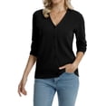 thumbnail image 5 of QUALFORT Women’s 100% Cotton Lightweight Button-Front Cardigan Sweater，v neck Long Sleeve Knit, 5 of 7