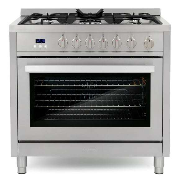 Cosmo 36 in. Nebula Collection 3.8 cu. ft. Gas Range, 5 Burners, Rapid Convection Oven, Cast Iron Grates in Stainless Steel