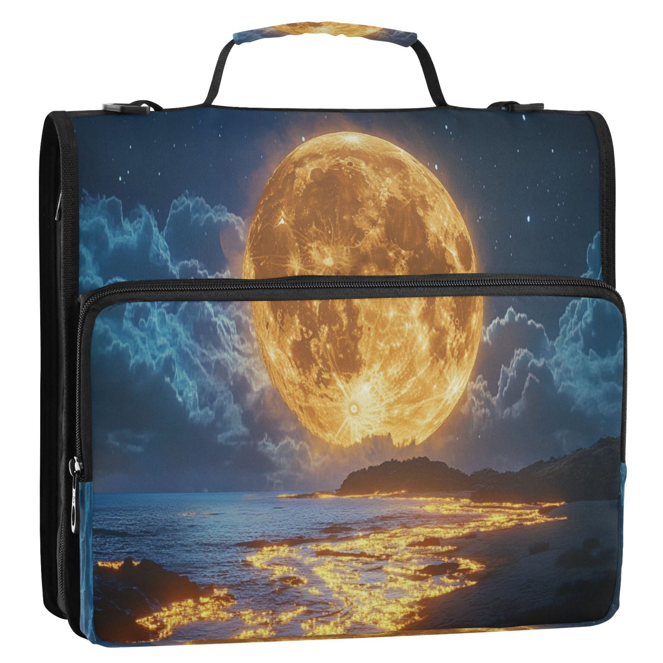 YAZAOO Zipper Binder trapper keeper Documents Organized Design Light Moon over Ocean Printed