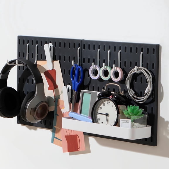 Pegboard Organizer Kit, 2 pcs 11" x 11" Plastic Panels, Wall-Mounted Storage Solution with Accessories for Garage, Kitchen, Craft Room, Office and Bathroom, Black