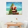 thumbnail image 2 of JEUXUS Oil Painting Canvas Artworks Funny Santa Claus Christmas Tree on Beach Photo Prints Wall Art Blue Ocean Sky Seascape Stretched and Framed Poster Pictures for Kitchen 20x16in, 2 of 4