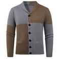 thumbnail image 1 of Lovzfmll Cardigan en Tricot à Blocs de Couleur pour Homme, Revers Cranté, devant Boutonné, Extensible, Gris, M, 1 of 7