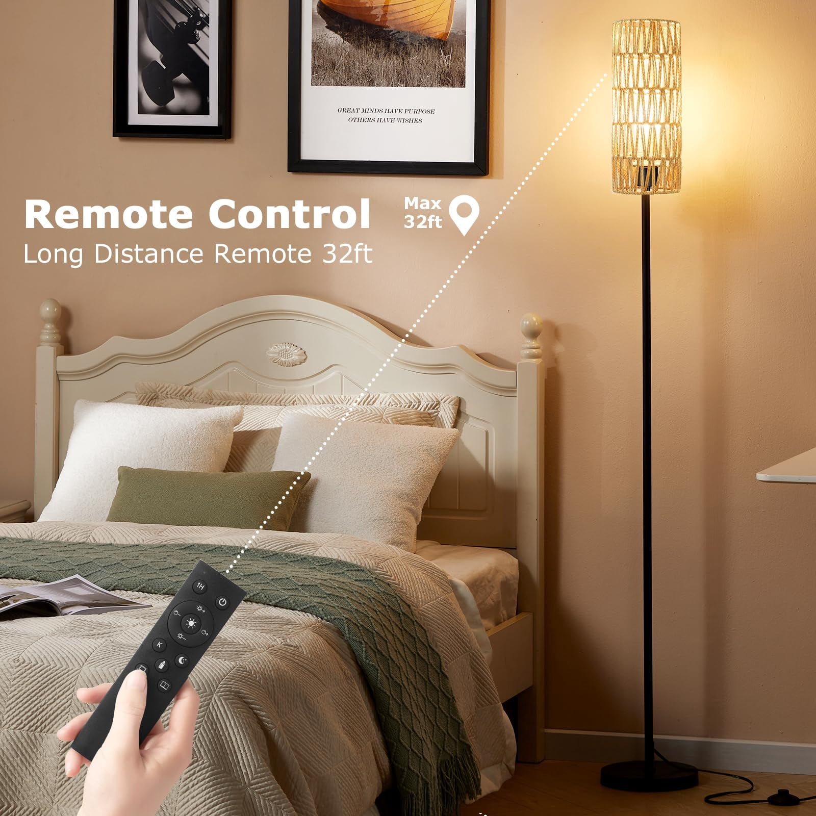 Floor Lamps for Living Room, 64" Modern Floor Lamp with Remote Control and Stepless Dimmable Colors Temperature & Brightness, Standing Lamps for Living Room Bedroom Office, 9W Bulb Included