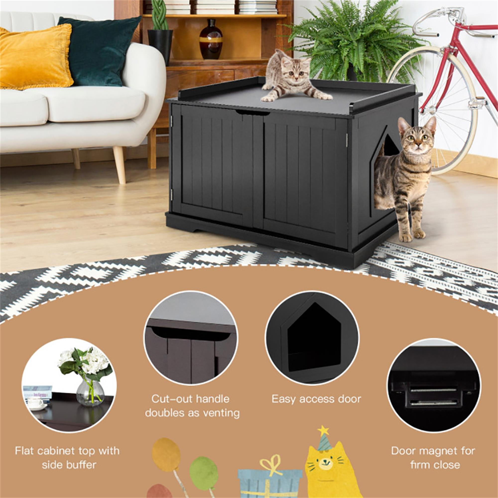 Kadyn 29" Cat Litter Box Furniture, Cat Washroom, Hidden Litter Box Cover, Dog Proof Cat Litter Boxes Enclosure, Cat House, Black