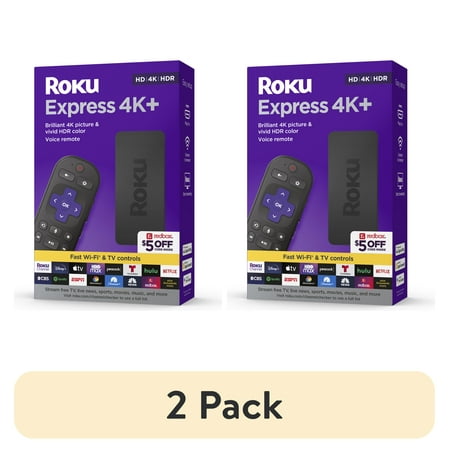 (2 pack) Roku Express 4K+ Streaming Player 4K/HD/HDR with Smooth Wi-Fi®, Premium HDMI® Cable, Voice Remote | 2021