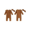 thumbnail image 2 of xiaxaixu Bébé Fille Rompers Solides Boutons de Couleur Froufrous Col Rond Manches Longues Combinaisons Automne Vêtements Bodysuits avec Serre-Tête, 2 of 8