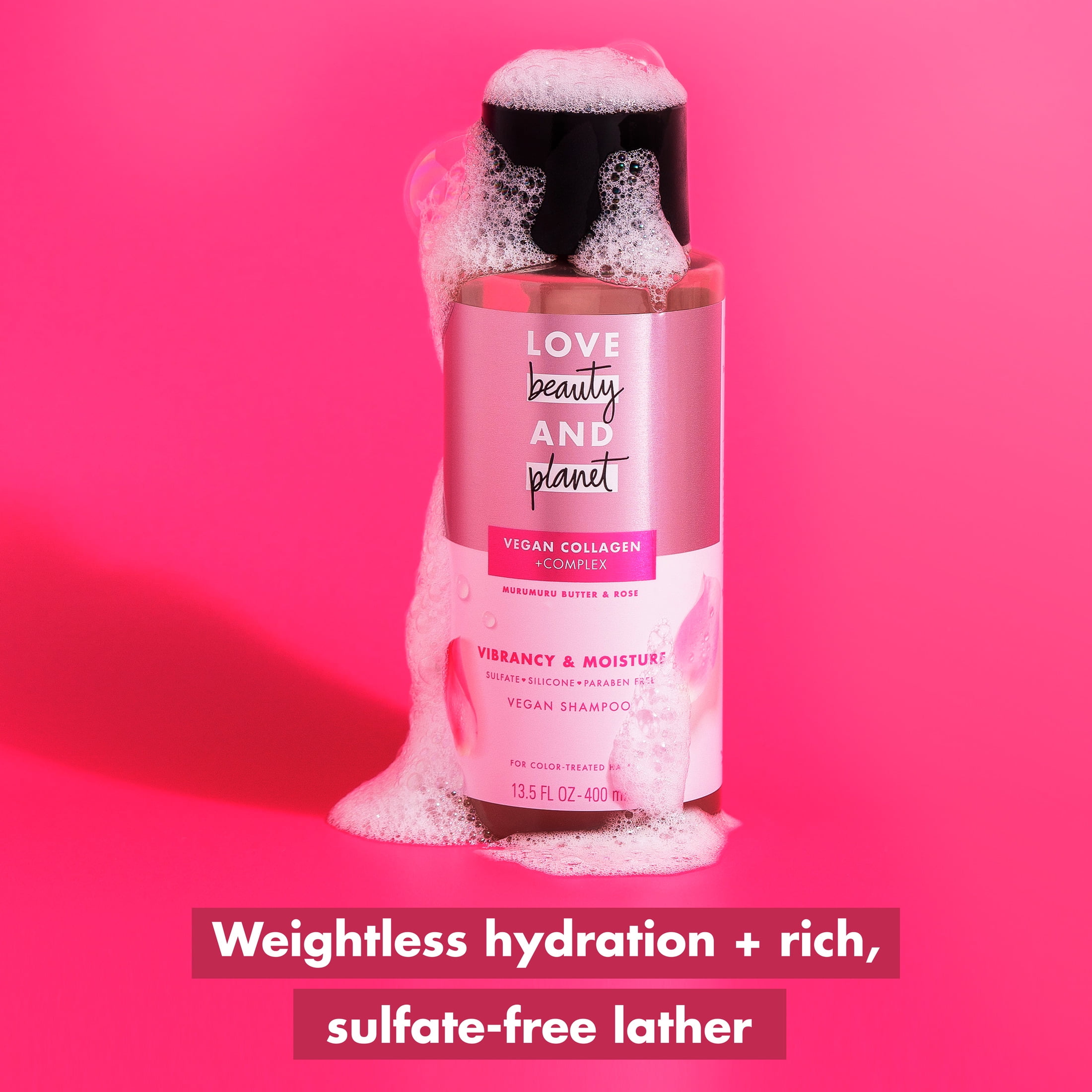 Love Beauty and Planet Vegan Collagen Moisture Shampoo for Women Murumuru Butter & Rose, 13.5 oz