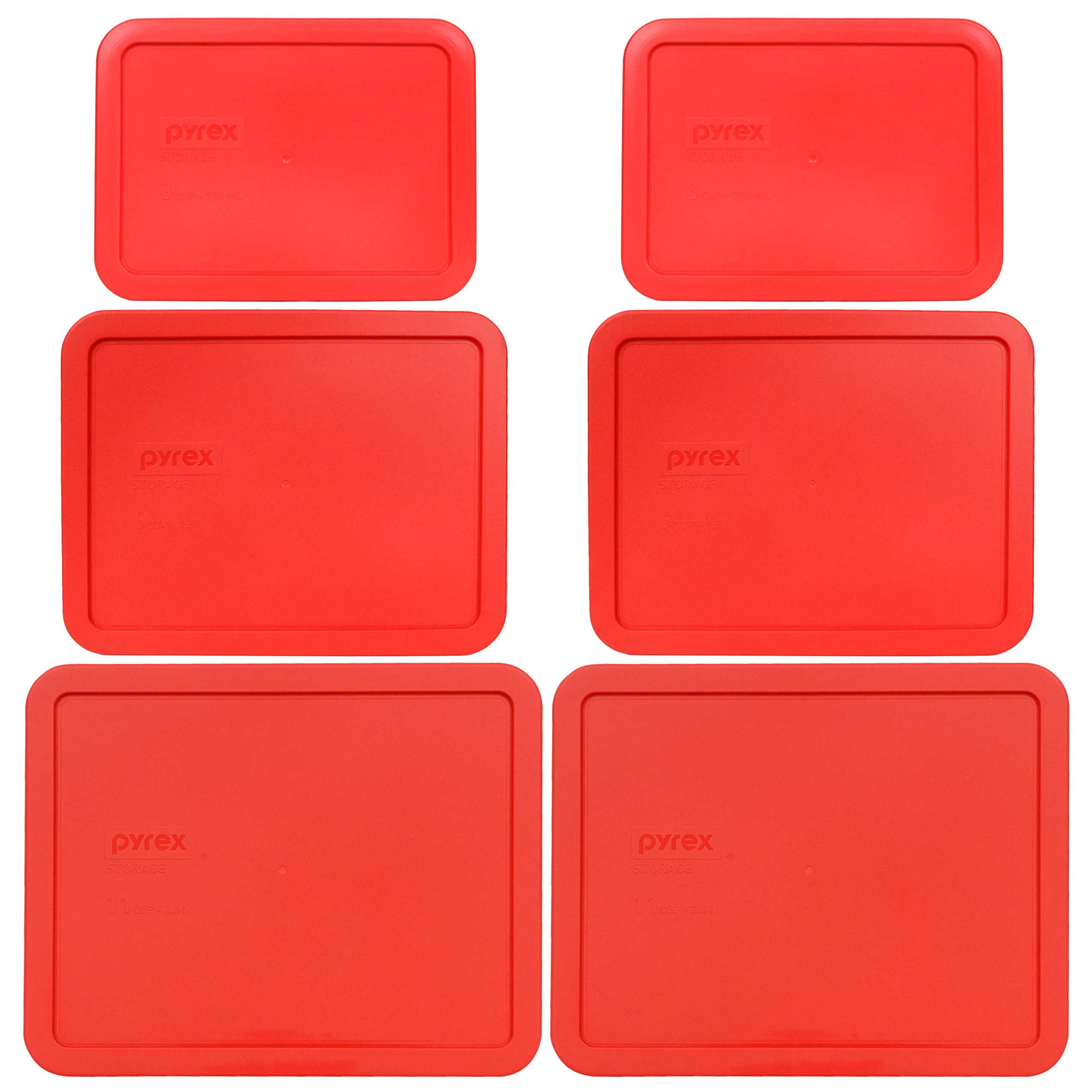 Pyrex Replacement Lid Red 6Pack, Sizes (2) 7212PC, (2) 7211PC, and