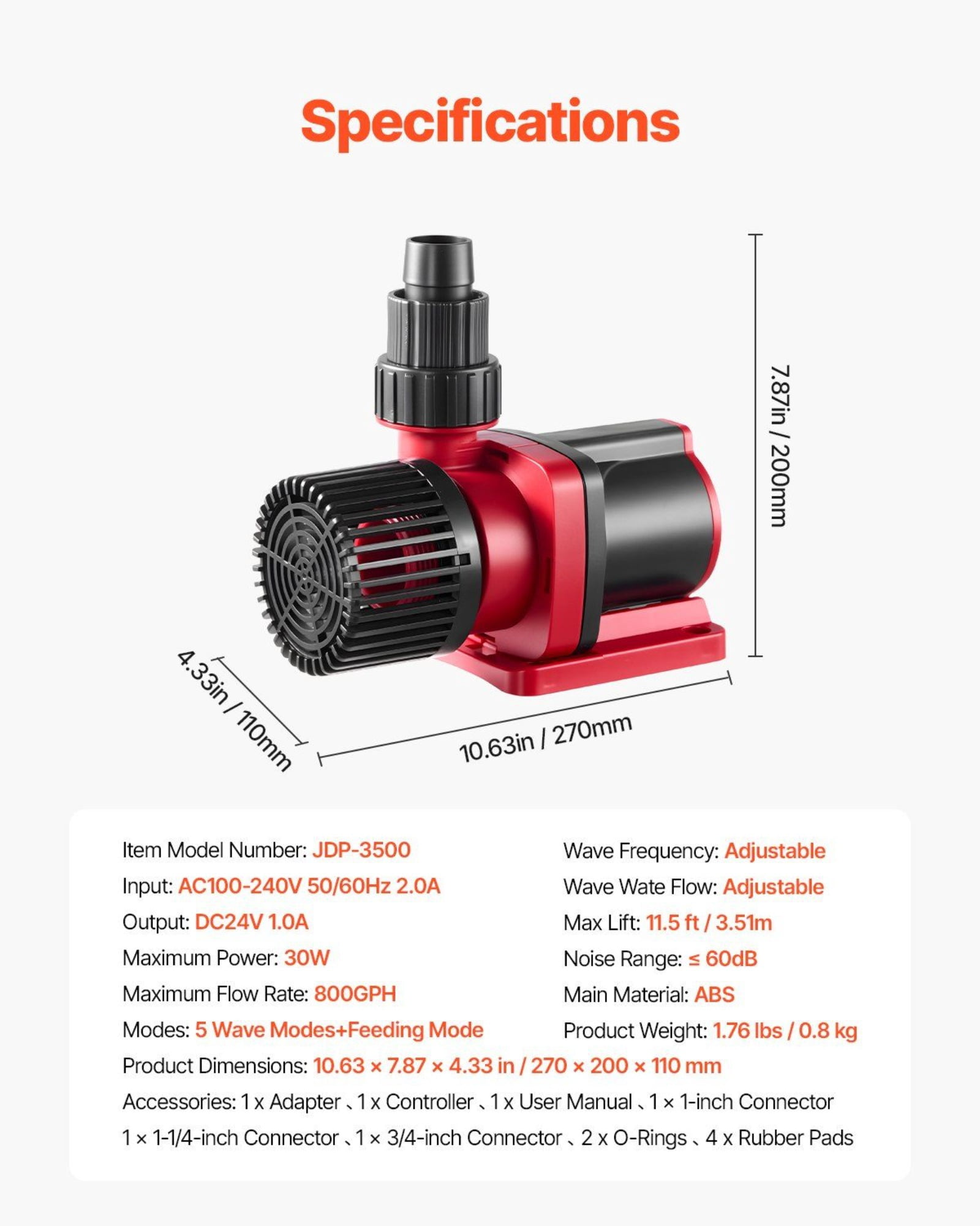 24V DC Aquarium Water Pump with Controller - 30W 800 GPH Wave Maker & Return Pump for Fish Tank, Saltwater & Freshwater