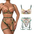 thumbnail image 2 of Sonducket Conjunto de sujetador Lencería sexy Bordado 3 piezas Patrones de flores Dulce regalo Encaje Brasserie Piel Cerrar Sujetadores Ropa interior Verde oscuro METRO, 2 of 6
