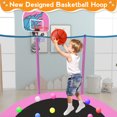 thumbnail image 5 of KOFUN 66" Mini Trampoline for Kids, 600LBS 5.5FT Indoor Outdoor Toddler Trampoline with Enclosure Net, Basketball Hoop and Ball, Small Trampoline Gifts for Boys and Girls Ages 1-8, Pink, 5 of 9