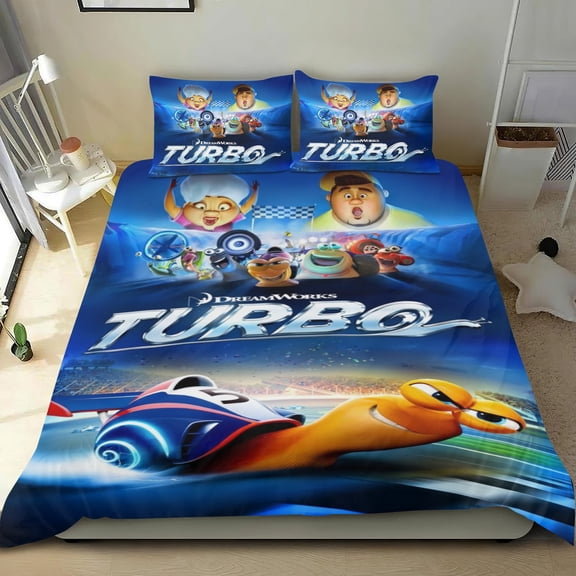 turbo Themed Bed Sheet Set Three Piece Set 53x79 In ches Comfortable And Skin Friendly Unique Design Creating A Star Gifts For Family Friends fans
