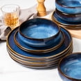 thumbnail image 4 of ALOFMO 12-Piece Blue Reactive Glaze Stoneware Dinnerware Set with Gold Rim, Service for 4, Microwave & Dishwasher Safe, Scratch-Resistant Plates and Bowls, 4 of 9