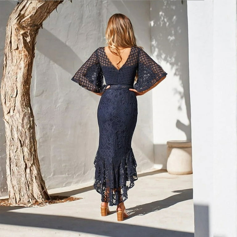Fanxing Wedding Guess Dress for Women 3/4 Sleeve Mermaid Fanxing Wedding Guess Dress for Women 3/4 Sleeve Mermaid