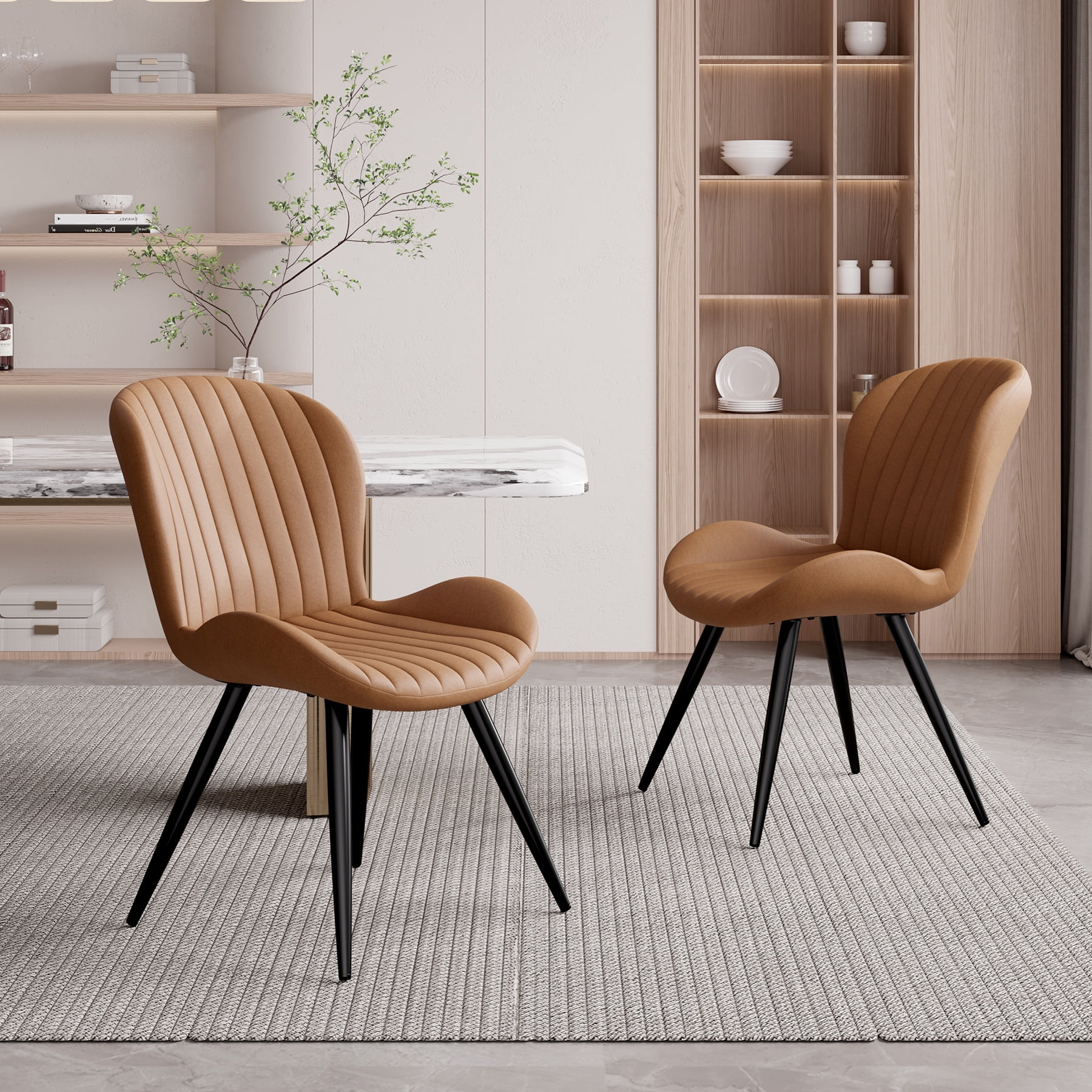 Hawsaiy Upholstered Dining Chairs Set of 6, Modern Kitchen Chairs with Backrest and Metal Legs, 19" Seat Height,Brown