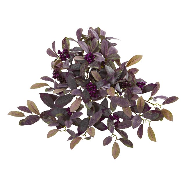 Casi natural 23 pulgadas. Hoja de Laurel de Otoño con Bayas Artificiales (Juego de 3) Plantas de Seda Púrpura