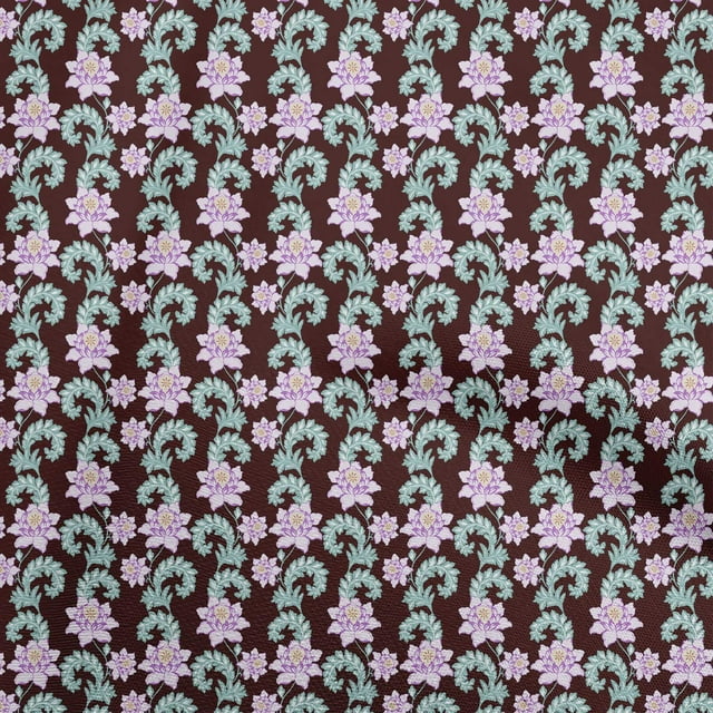 oneOone Cotton Cambric Dark Brown Fabric Florals Craft Projects Decor Fabric Printed By The Yard 42 Inch Wide
