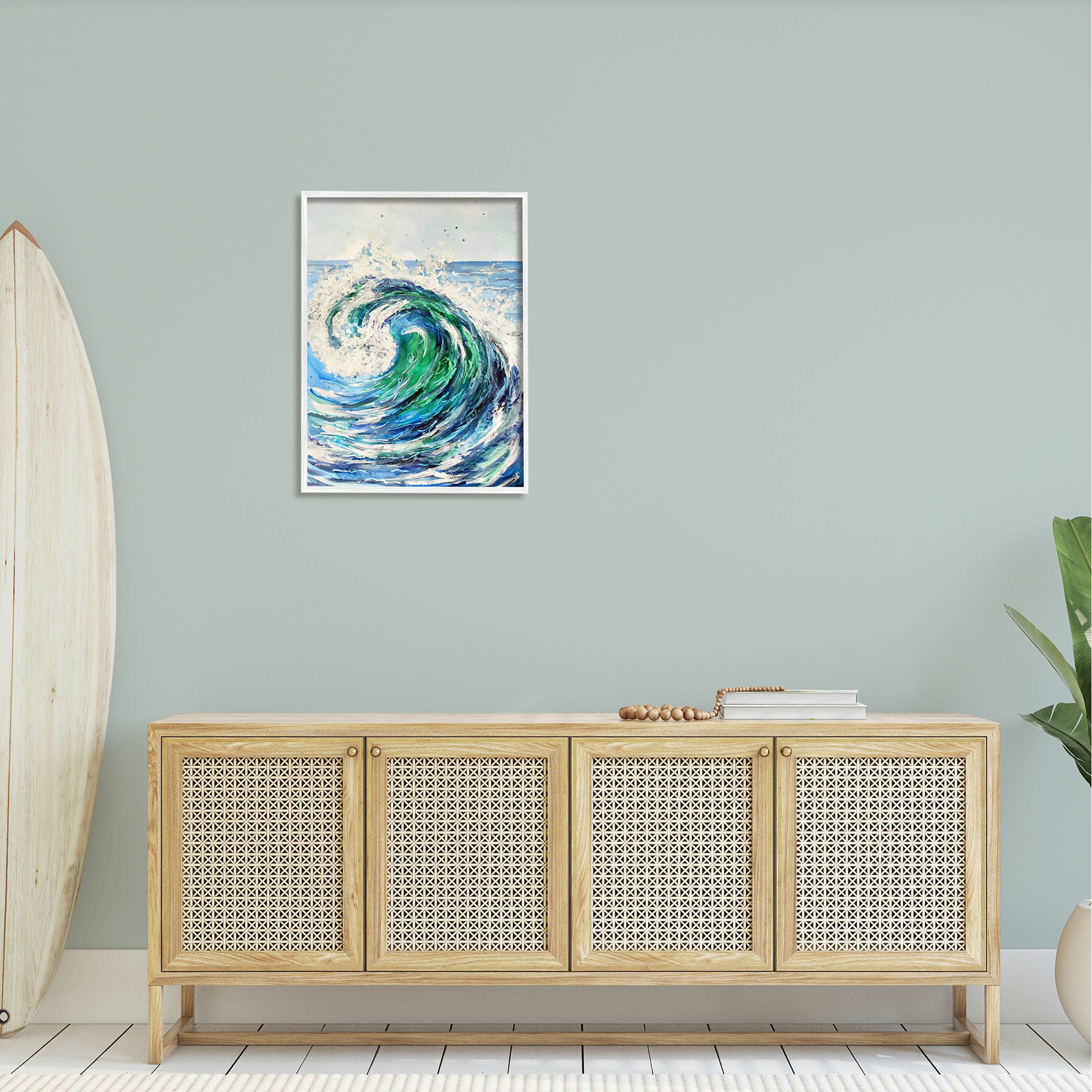 Tsunami Wave Ocean Splash Coastal Painting White Framed Art Print Wall Art 