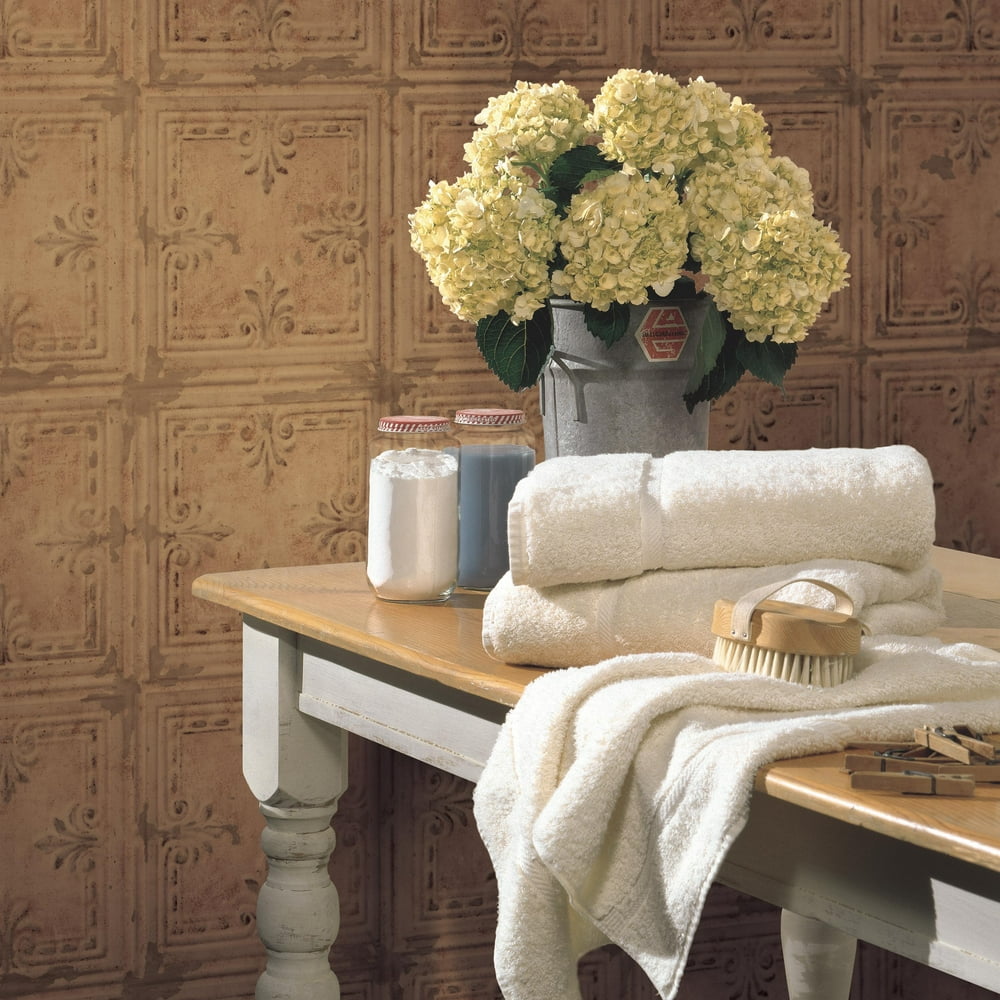 RoomMates Copper Tin Tile Brown Peel and Stick Wallpaper - Walmart.com