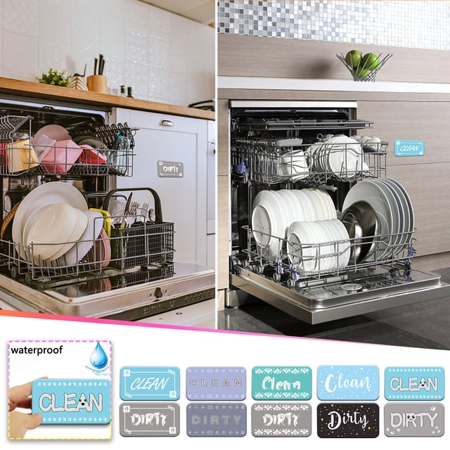 Fiudx Letrero Magnético para Lavavajillas, Diseño de Doble Cara, Fácil de Girar para Limpiar/Ensuciar, Imán de Goma Duradero, Decoración para El Hogar y La Cocina, Práctico y Práctico, Tamaño de 8,9