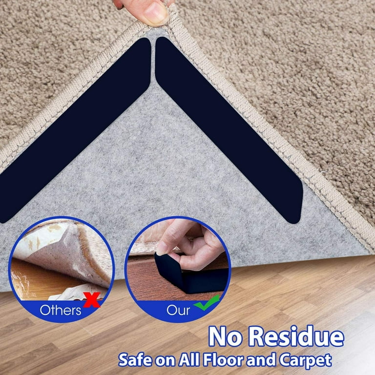 Rug Grippers, 16 pcs Double Sided Washable Removable Anti Curling Corner  Carpet Gripper, Non Slip Renewable Adhesive Rug Tape for Hardwood Floors  and