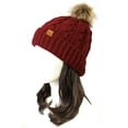 thumbnail image 3 of Wrapables® Cable Knit Faux Fur Pom Pom Beanie, Mommy & Me Set Burgundy, 3 of 4