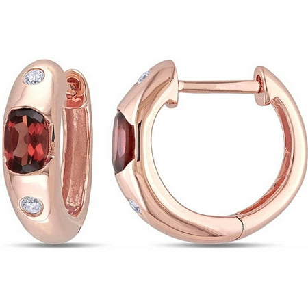 5/8 Carat T.G.W. Garnet and Diamond Accent 10kt Rose Gold Huggie Hoop Earrings