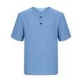 thumbnail image 6 of OGLCCG Boys Short Sleeve Henley Shirt Button Up Cotton Linen Dress Shirts Casual Summer Solid Color Tees Tops with One Pocket 5-15 Years, 6 of 8