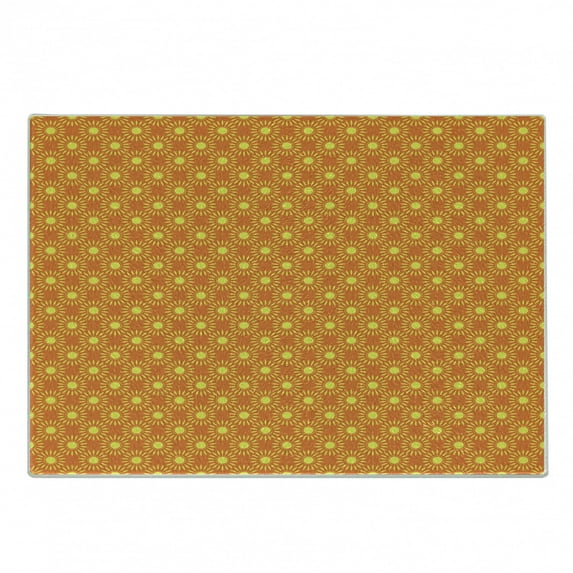 Aztec Cutting Board, Floral Mandala Sunflowers Harvest Autumn Season Agriculture Rural Eco Pattern, Decorative Tempered Glass Cutting and Serving Board, Small Size, Orange Yellow, by Ambesonne