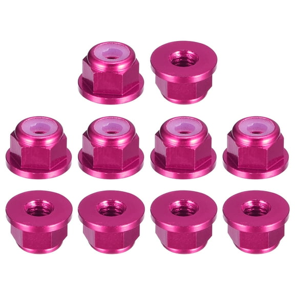 Nylon Insert Hex Lock Nuts, 10pcs - M3 x 0.5mm Aluminum Alloy Self-Locking Flange Nut (Pink)