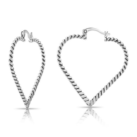 Tilo Jewelry 925 Sterling Silver Twisted Rope Heart Hoop Earrings for Women & Unisex | 36mm - 1.4 Inch