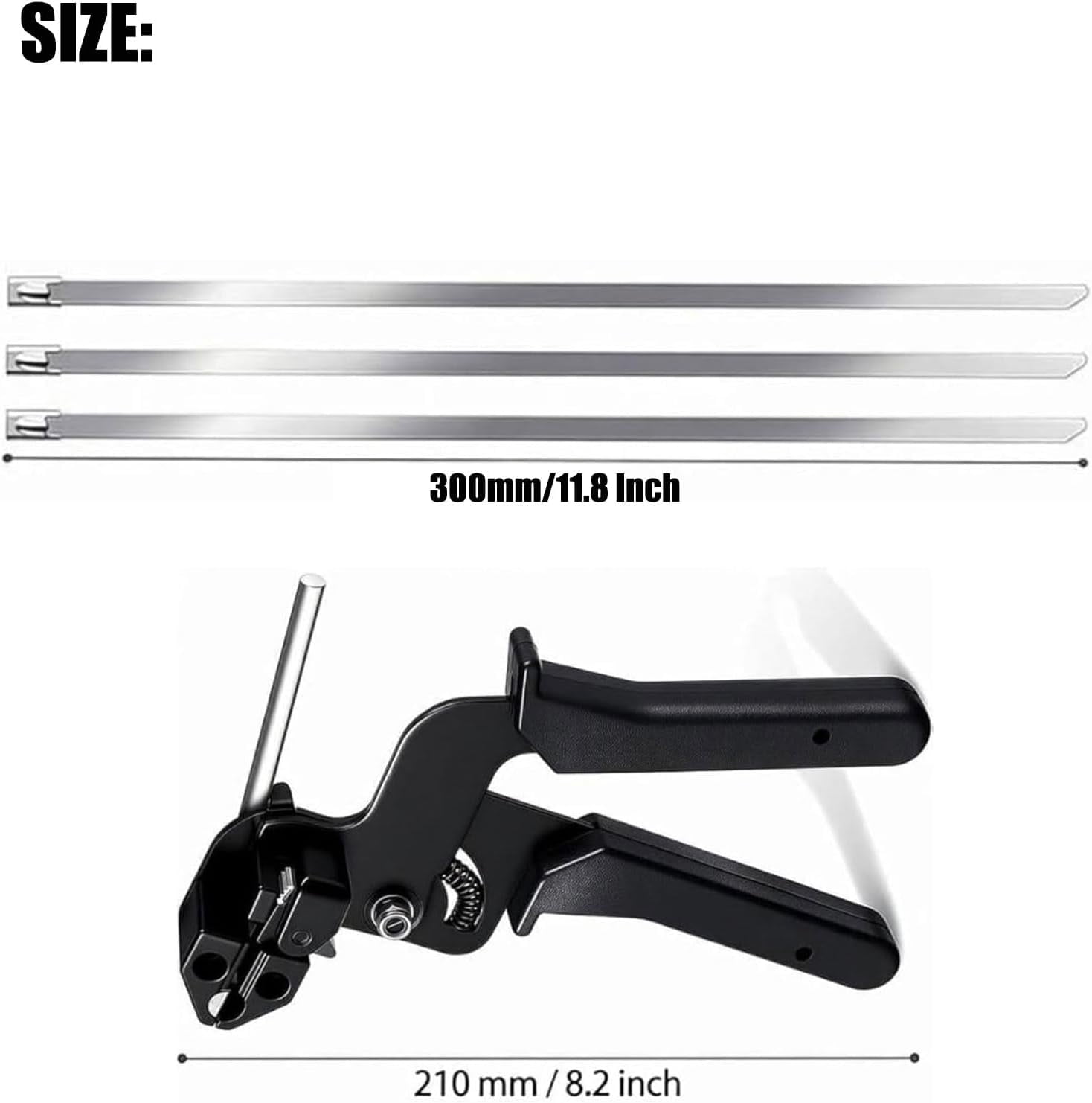 Stainless Steel Cable Tie Set (Includes 100 Metal Ties) — 11.8-Inch Metal Ties, Suitable for Chain-Link Fences, Exhaust Pipe Wrapping, and Outdoor Securing