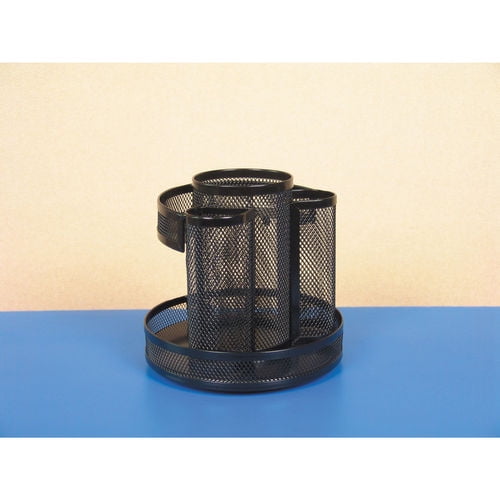 2PK Metal Mesh Rotating Desktop Organizer, 6 1/2 dia x 6 1/8h, Black