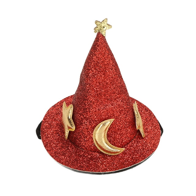 Hamster Hat Moon Star Pattern Small Animal Pet Top Hats with Adjustable Chin Strap for Turtles Lizards Geckos Red