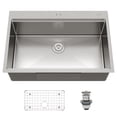 thumbnail image 1 of 33 Inch Undermount Kitchen Sink, 304 Stainless Steel Double Bowl, Dual Mount Drop-In or Undermount, Noise Reduction, Heavy Duty Modern Design, Rust Resistant Finish, 1 of 20