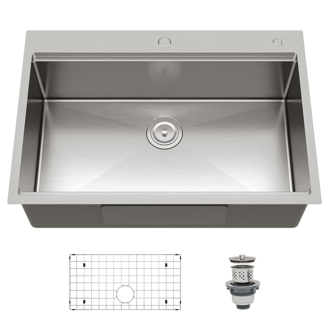 33 Inch Undermount Kitchen Sink, 304 Stainless Steel Double Bowl, Dual Mount Drop-In or Undermount, Noise Reduction, Heavy Duty Modern Design, Rust Resistant Finish