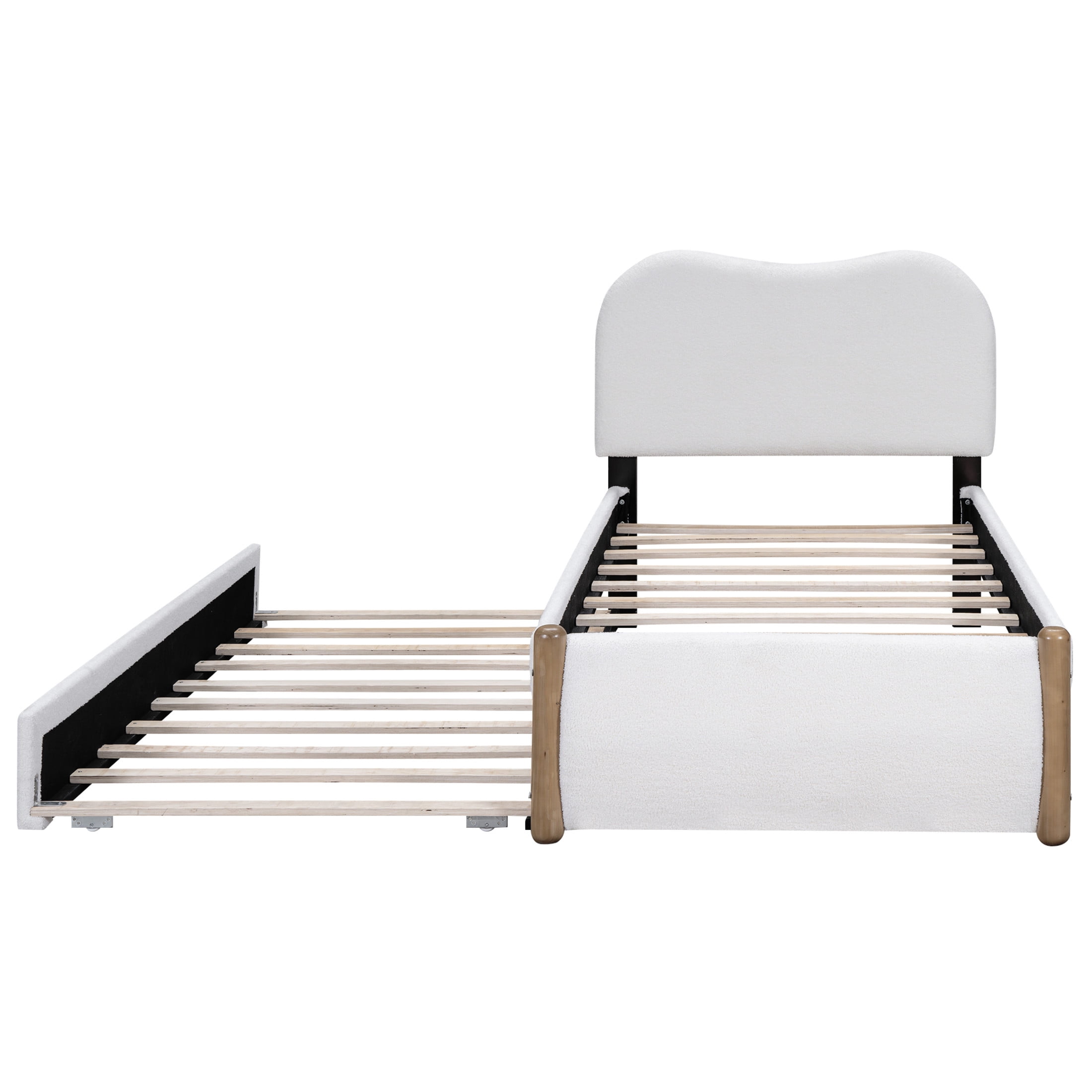 Noble House Sheila Twin Upholstered Platform Bed, Arc-Shaped Berber Fleece Frame with Twin Trundle, White