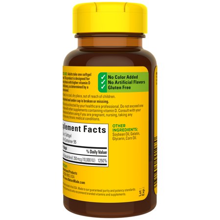 Nature Made Maximum Strength Vitamin D3 10000 IU (250 mcg) Softgels, Dietary Supplement, 55 Count