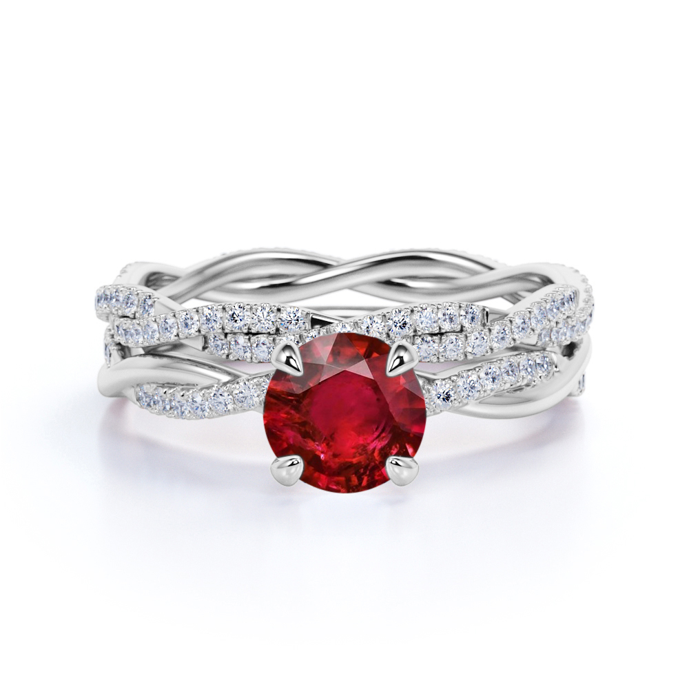 Sterling Silver Classic Round Cut Ruby Floral Engagement Wedding Halloween Ring For Her