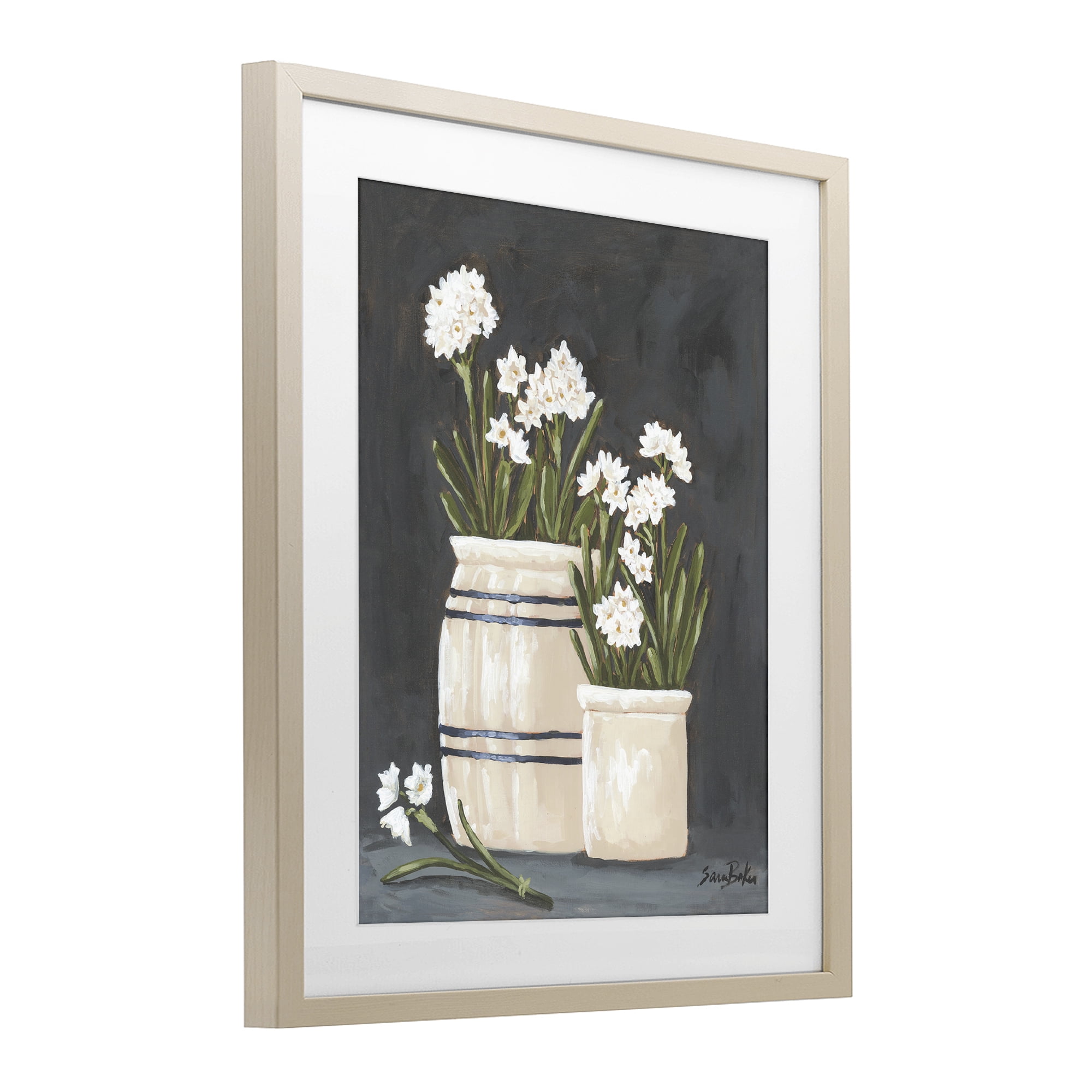 Stupell Industries Vintage Crocks & Paperwhites Birch Framed Print Under Glass, design by Sara Baker