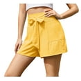 thumbnail image 2 of Asklazy Women's Casual Wide Leg Shorts Without Pockets High Waisted Tie Knot Ruffle Summer Shorts ,US Size,Light YellowM, 2 of 14