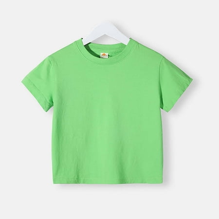 BLTIBY 2025 Toddler Girls Boys T-shirt Summer Cotton Round Neck Solid Color Short Sleeve Tee Kids Loose Fashion Pullover Tops Green 3-4 Years