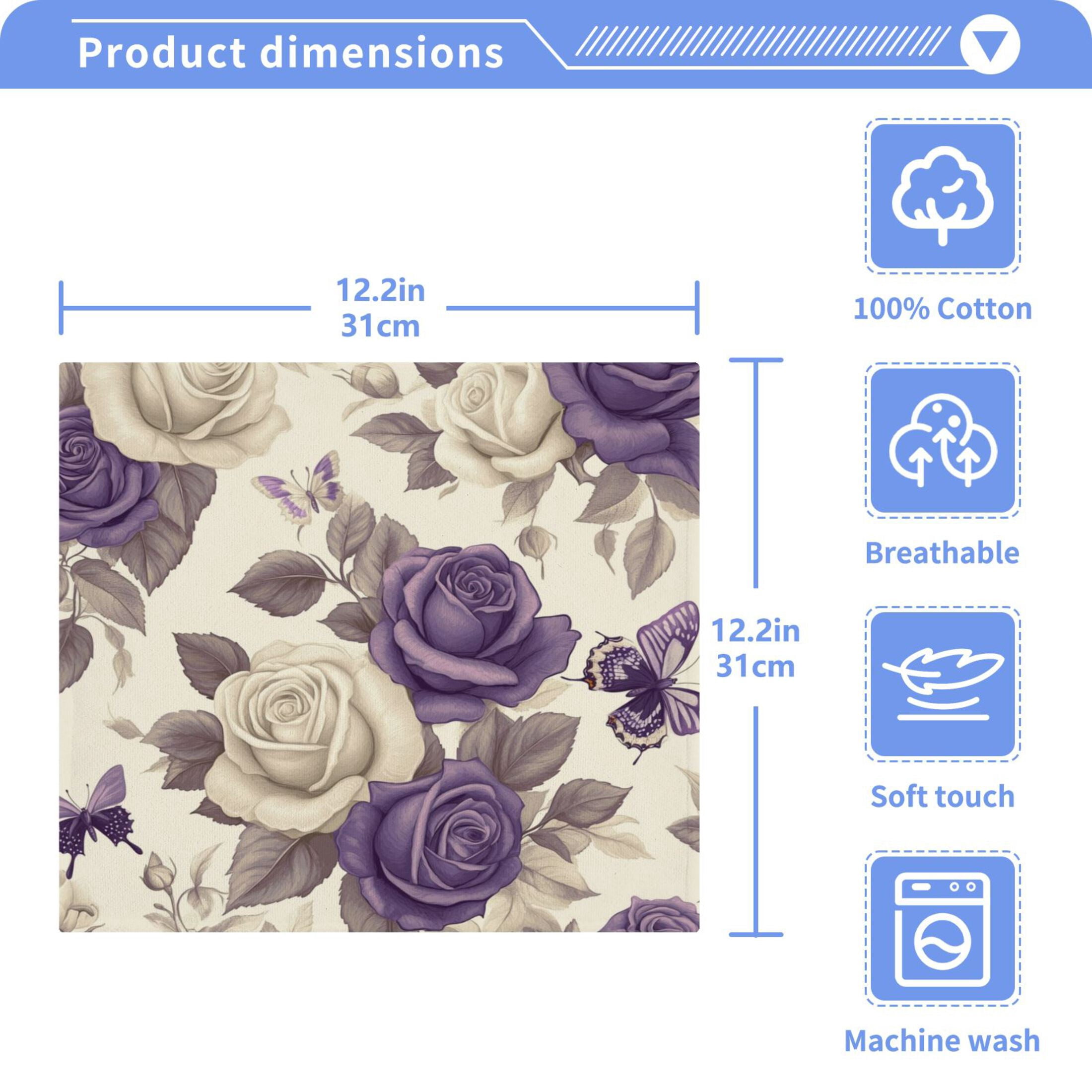 Purple White Flowers Pattern 100% Cotton Face Towel 12x12in Soft Absorbent Washcloth Durable Printed Hand Towels for Bathroom Travel 6 Pcs
