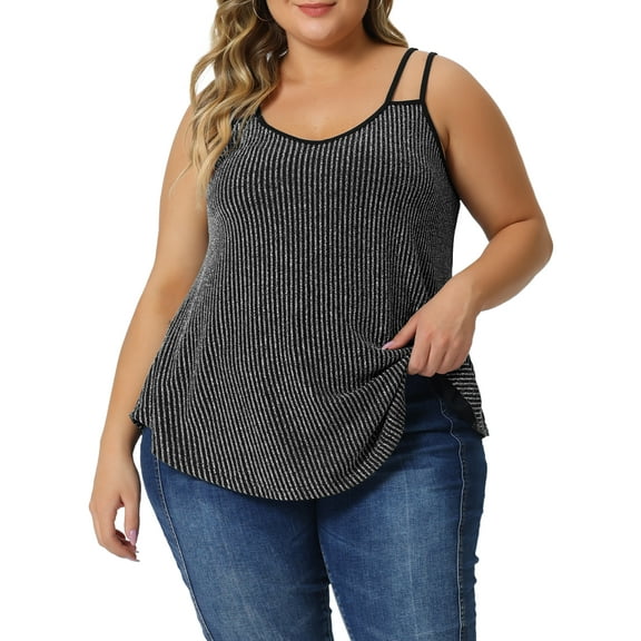 Agnes Orinda Women's Plus Size CamisoleV Neck Sparkle Silvery Sleeveless Spaghetti Strap Cami Tank Tops