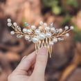 thumbnail image 2 of Nvzi Horquillas para el pelo de boda con flores para novias, peinetas con perlas de cristal, pinzas para el pelo, tocado, accesorios para el pelo de boda dorados, joyas - doradas, 2 of 4