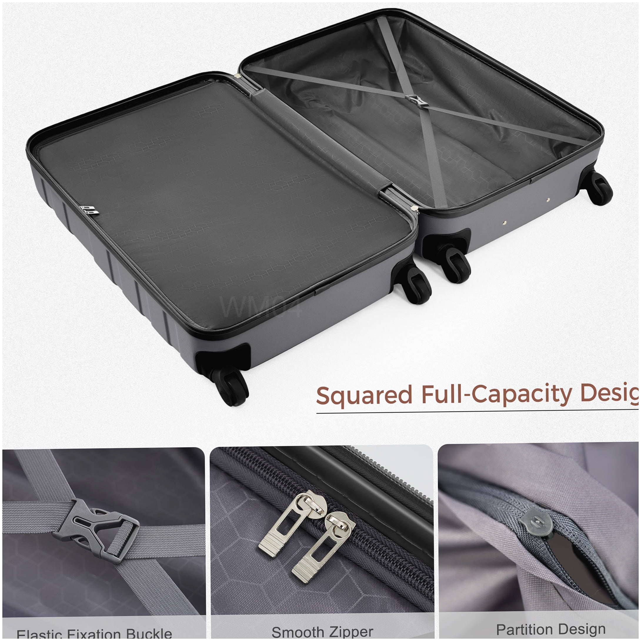 MANGIJOY Travel Luggage Set 4-Piece with TSA Lock, Spinner Wheels, Laptop Pocket &; Wet-Dry Bag, Grey
