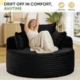 thumbnail image 4 of FFH 50" Oversized Round Chaise Lounge Chair, Boneless Cloud Sofa with Cylindrical Backrest Pillow, Plush Corduroy Black, 4 of 12
